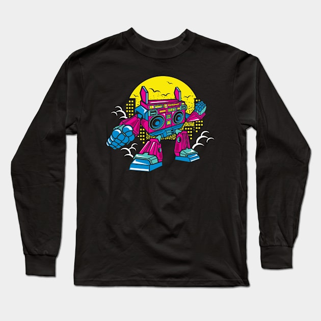 Comic Boombox Robot Long Sleeve T-Shirt by MisfitInVisual